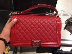 Chanel Red Goatskin with Patent Trim Boy New Medium Bag 2