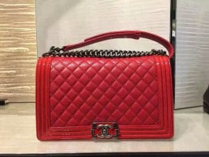 Chanel Red Goatskin with Patent Trim Boy New Medium Bag