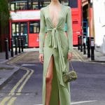 Givenchy Mint Green Long Gown and Snakeskin Flap Bag- Resort 2016