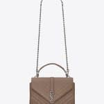 Saint Laurent Taupe Matelasse College Monogram Medium Bag