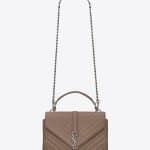 Saint Laurent Taupe Matelasse College Monogram Medium Bag