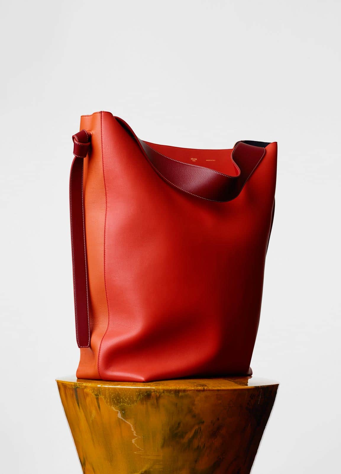 NWT CELINE SANGLE SMALL BUCKET BAG IN RUBY RED SOFT GRAINED CALFSKIN