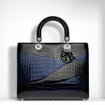 Dior Black/Blue Marquetry with Zebra Prints Lady Dior Large Bag