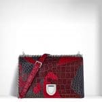 Dior Red/Brown/Grey Crocodile Marquetry Diorama Flap Bag
