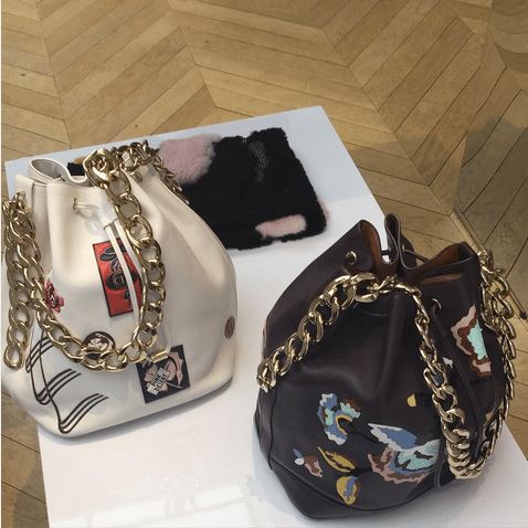 Dior White/Black with Badges Bucket Bags - Cruise 2016