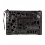 Balenciaga Black Croc Embossed Classic Pouch Bag