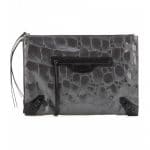 Balenciaga Gray Croc Embossed Classic Pouch Bag