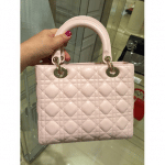 Dior Beige Lambskin Lady Dior Medium Bag