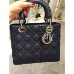 Dior Black Lambskin Lady Dior Medium Bag