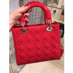 Dior Red Patent Lady Dior Medium Bag