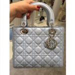 Dior Silver Lambskin Lady Dior Medium Bag