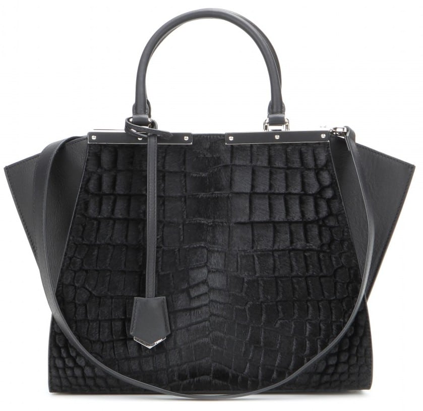 Fendi Black Croc Embossed Calf Hair 3Jours Tote Bag