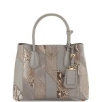 Prada Gray Leather/Python/Crocodile/Suede Patchwork Tote Small Bag