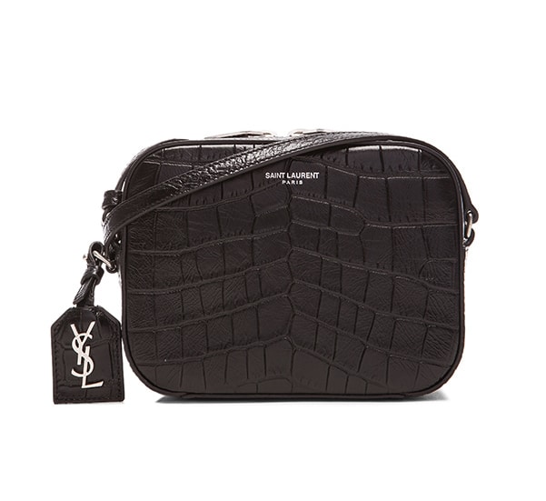 Saint Laurent Black Croc Embossed Camera Bag