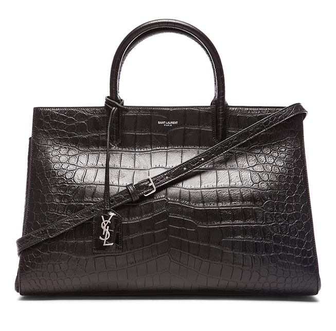 Saint Laurent Black Croc Embossed Monogramme Cabas Medium Bag