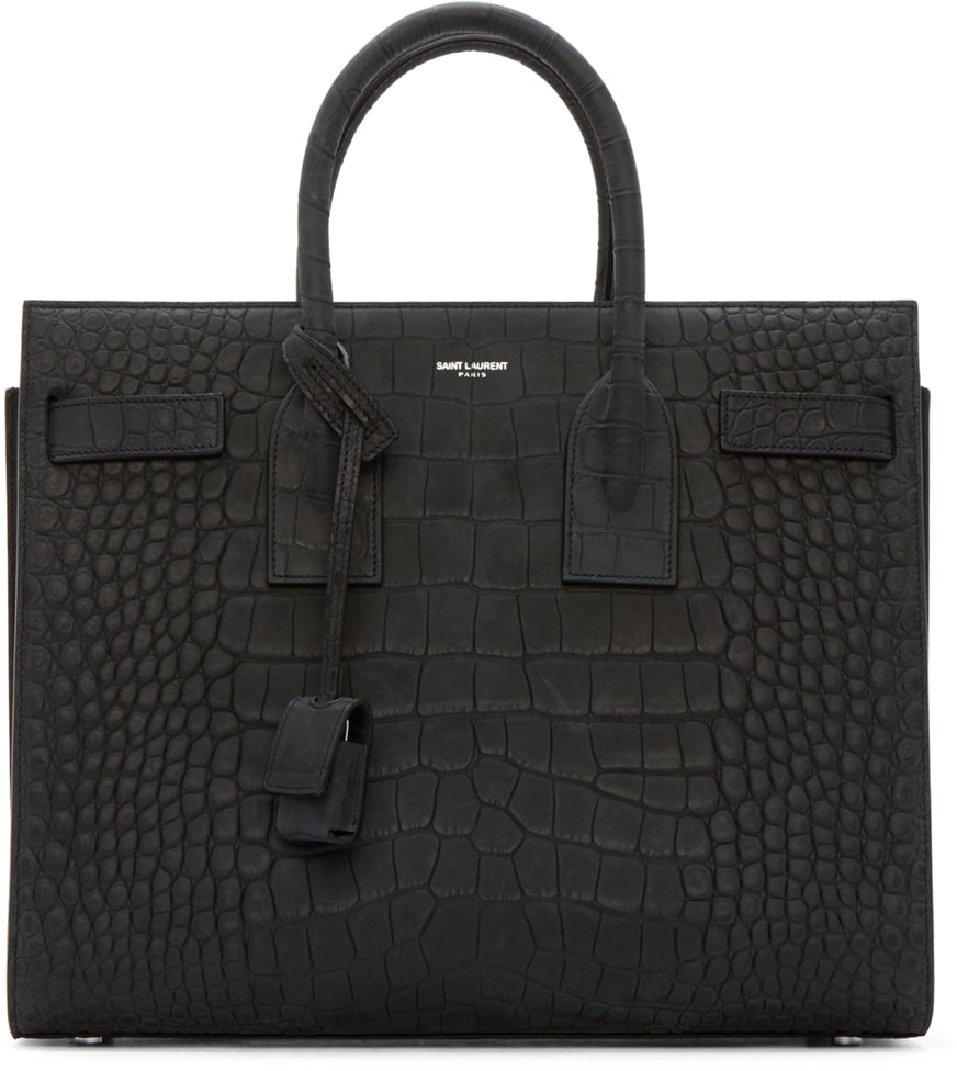 Saint Laurent Black Croc Embossed Sac De Jour