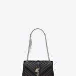 Saint Laurent Black Matelasse Classic Monogram Punk Chain Medium Bag