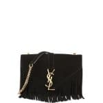 Saint Laurent Black Suede Fringe Monogram Shoulder Bag