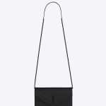 Saint Laurent Black Textured Matelasse Monogram Envelope Chain Wallet Bag