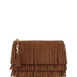 Saint Laurent Tan Suede Monogram Fringe Clutch Medium Bag