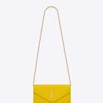 Saint Laurent Yellow Textured Matelasse Monogram Chain Wallet Bag