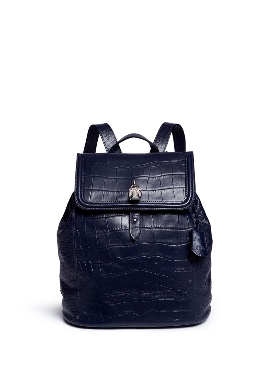 Alexander Mcqueen Padlock skull croc embossed leather backpack