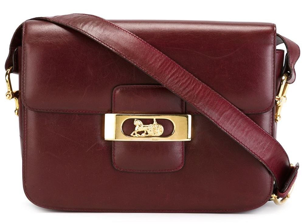 Celine Burgundy Vintage Logo Clasp Shoulder Bag