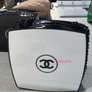 Chanel White/Black Compact Box Clutch Bag 4