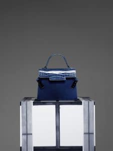 Delvaux Bleu de Prusse Calf Velours:Alligator Tempete MM Bag