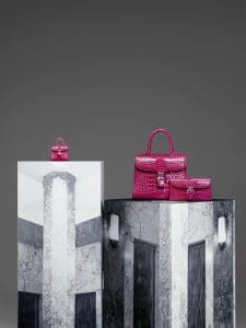 Delvaux Rose Indien Alligator Brillant MM and Brillant Portefeuille Bags