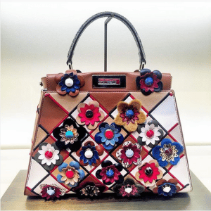 Fendi Beige/Brown/White Floral Embellished Python Peekaboo Bag