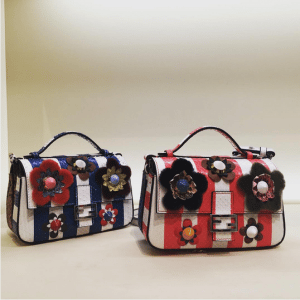 Fendi Blue/White and Red/White Python Double Baguette Mini Bags