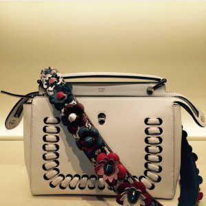 Fendi White Interlaced Dot Com Bag with Floral Embellished Strap You