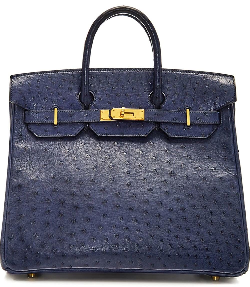 Hermes Navy Blue Vintage Ostrich Birkin 32cm Bag