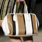 Prada White/Black/Tan Striped Inside Tote Bag - Spring 2016
