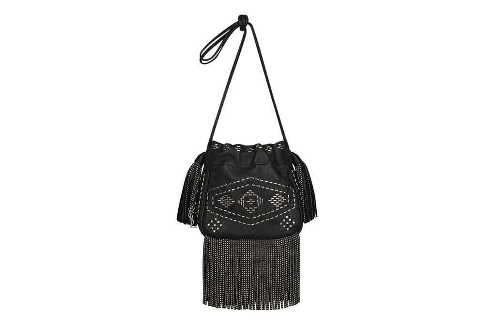 Saint Laurent Black Embellished Fringed Drawstring Bag