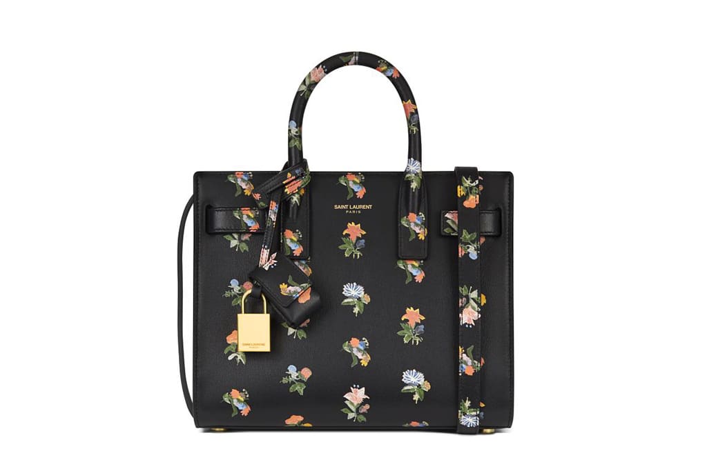 Saint Laurent Black Floral Print Sac De Jour Bag