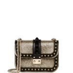 Valentino Gold/Black Glitter/Leather Glam Lock Shoulder Bag