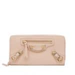 Balenciaga Rose Des Sables Classic Metallic Continetal Zip Around Wallet - Holiday Collection