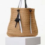 Celine Natural Straw Weaving and Black Calfskin Large Basket Bag