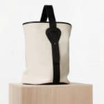 Celine Washed Canvas and Black Vegetal Calfskin Large Canvas Bucket Bag