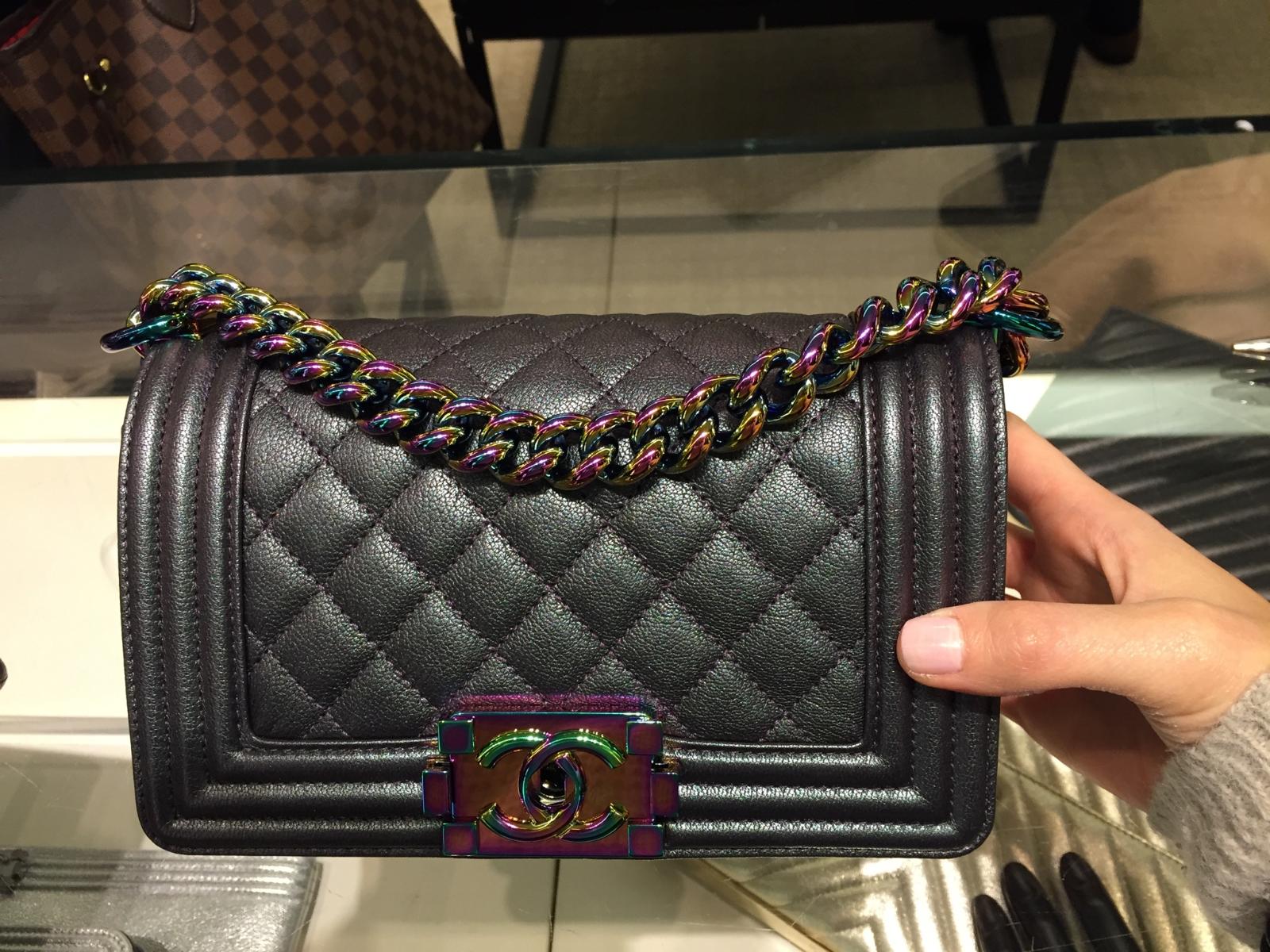 Chanel Boy Iridescent mermaid purple medium bag Goatskin rainbow hardware