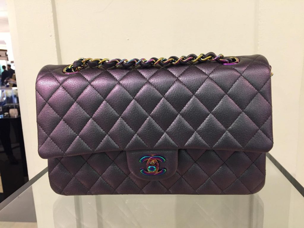 Chanel Purple Classic Flap Bag with Rainbow Hardware