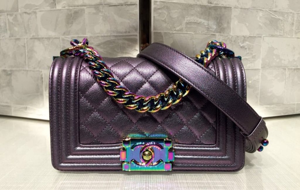 Chanel Purple Small Boy Flap Bag with Rainbow Hardware