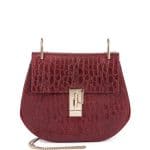 Chloe Dark Red Crocodile Embossed Drew Small Bag