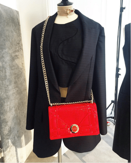 Dior Black Suit and Red Patent Diorama Flap Bag - Spring 2016