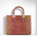 Dior Pink/Yellow Patinated Alligator Lady Dior Large Bag