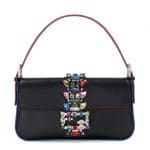 Fendi Black Crystal Strap Baguette Medium Bag