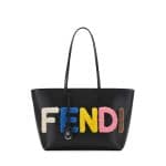 Fendi Black Shearling Fur Logo Lettering Roll Tote Bag