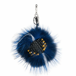 Fendi Blue Studded Mixed Fur Bag Charm